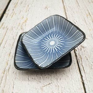 Blue Line Ceramic Wavy Square Plate